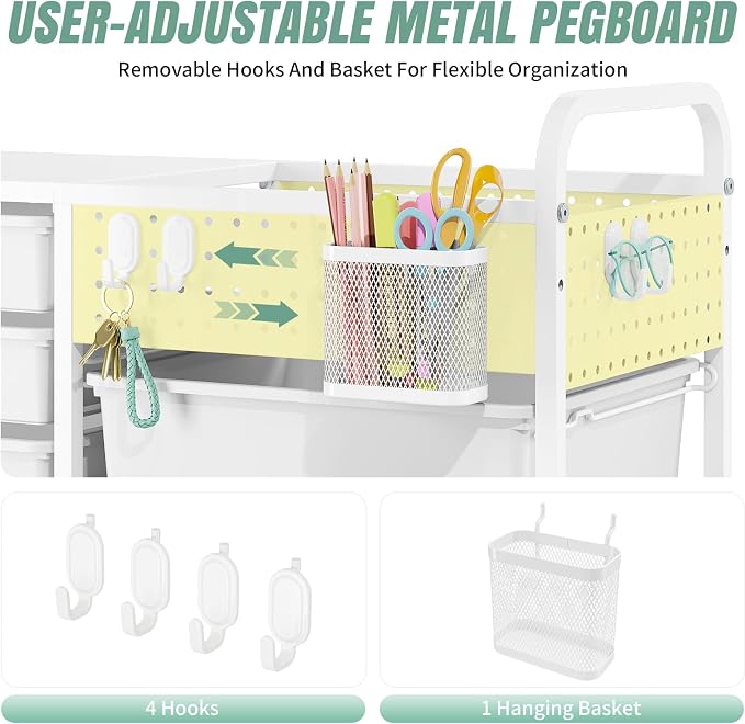 Rolling Storage Cart with 14 Drawers, Storage Organizer Cart with Tabletop and - Image 5