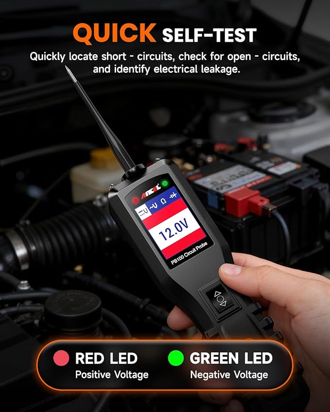 ANCEL PB100 Automotive Power Circuit Probe Tester, 12 24V Electrical Short/Open Breaker Finder, AC DC Diode Resistance Relay Tester, Continuity Test Digital Multimeter/Ohmmeters, 20 + 20FT Cable