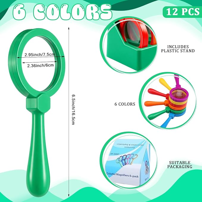12 Pcs Magnifying Glass for Kids Shatterproof Science Jumbo Magnifiers - Image 2