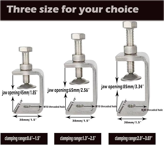 304 Stainless Steel C Clamp - Tiger Clamp Woodworking Clamp Heavy Duty C-clamp With Wide Jaw Openings (85MM)，4PCS