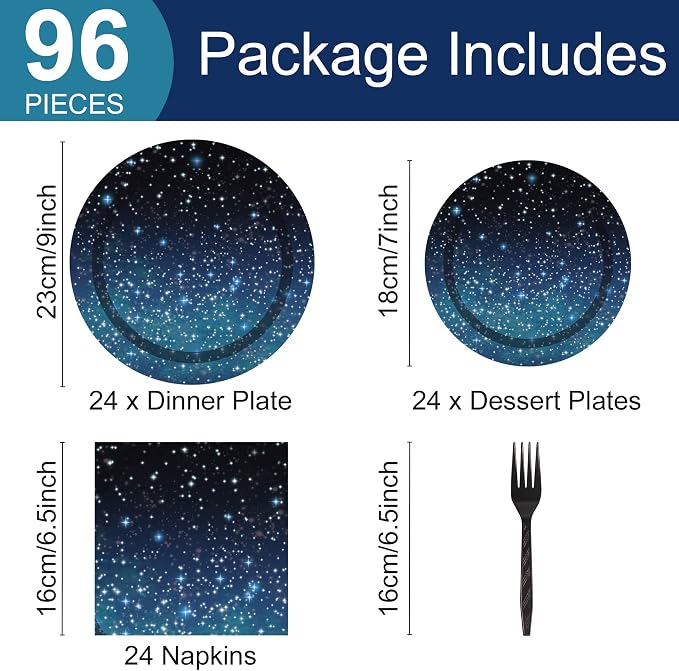 96 Pcs Galaxy Party Starry Night Supplies Tableware Set Outer Space Theme - Image 2