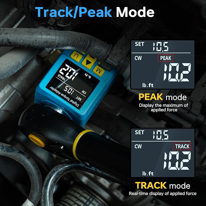 Heavy-duty Digital Torque Adapter, (±1% Accuracy, 40-300Ft-lb), 1/2" Digital Torque Wrench Adapter for Auto, Versatile Meter - Alert | Peak/Track | Preset | Store/Delete, for Machinery Repairs(406N.m)
