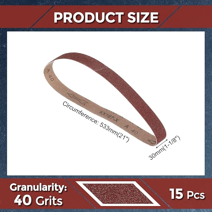 15 Pcs Sanding Belts 1-1/8 x 21 Inch 40 Grit Aluminum Oxide Abrasive Sandpaper for Belt Sander Metal Grinding Wood Working Weld Rust Removal