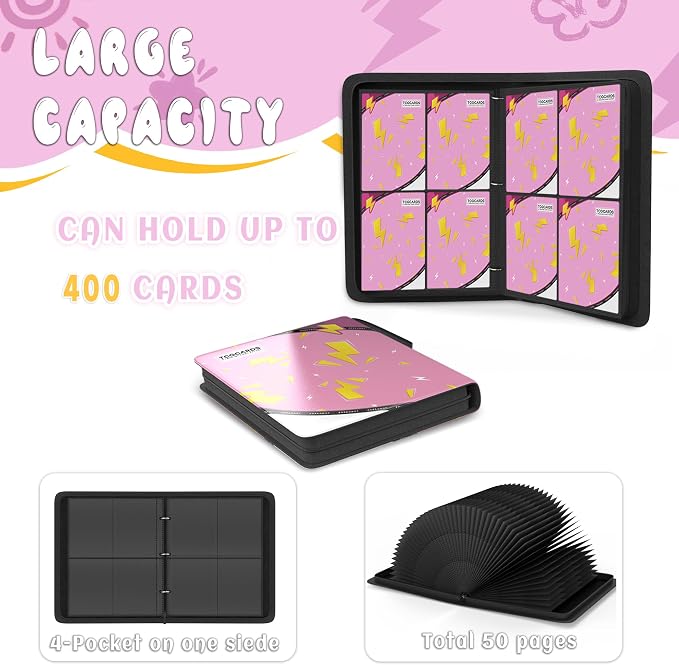 Trading Card Binder 4 Pocket, Card Binder 400 Pockets, Card Book Holder Cards - Image 4