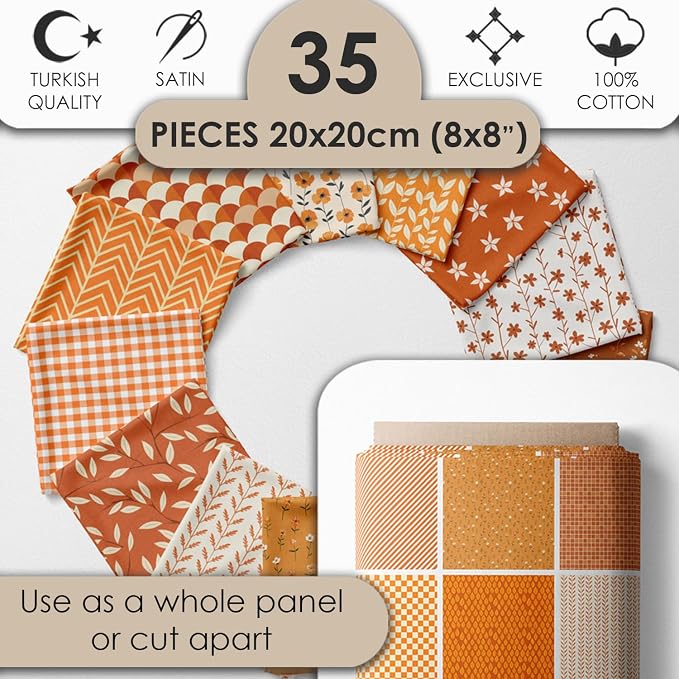 Cotton Satin Patchwork Fabric Panel – 35 Designs, 20×20 cm Squares, Single - Image 2