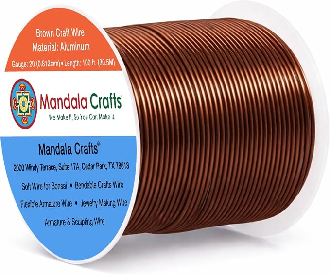 Mandala Crafts 20 Gauge Brown Anodized Aluminum Craft Wire, 100 FT | Colored by MandalaCrafts