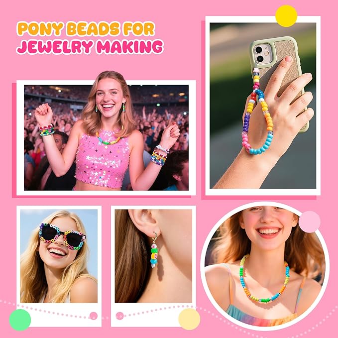 Simetufy 7200Pcs Pony Beads Bulk, 20 Assorted Colors 6x9MM Kandi Beads Kit - Image 7
