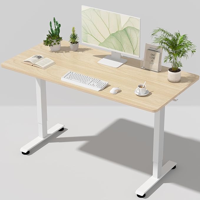 Veken 55 Inch Large Electric Standing Desk, Gaming Table, Nature | Height by Veken
