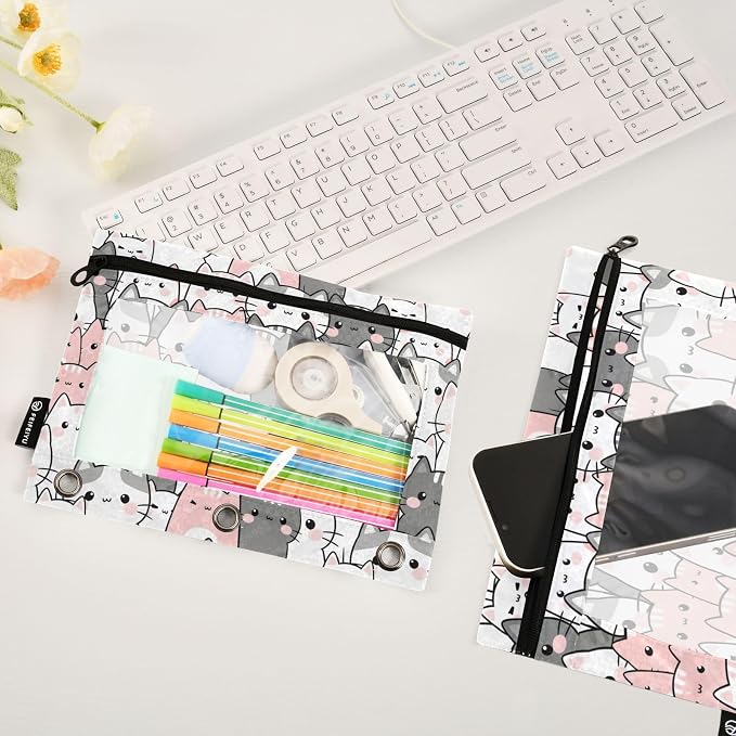 Cute Cats Kittens Pencil Pouch for 3 Ring Binder, 2 Pack Waterproof Pencil Bags - Image 5