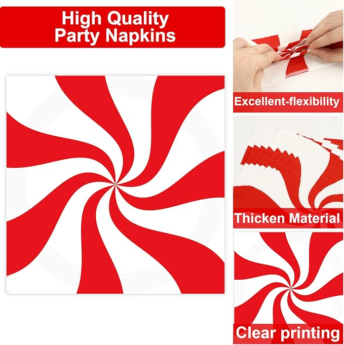 100Pcs Christmas Peppermint Paper Plates and Napkins Party Supplies Candy Cane - Image 3