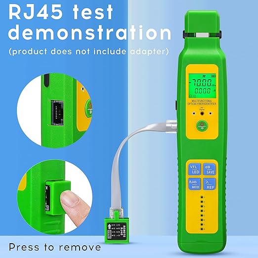 green A-507 Fiber optic identifier 5 in 1 Built in OFI OPM VFL LED RJ45 SC/FC/ST universal interface Optical power meter -70~+10dbm visual fault locator 10KM RJ45 test Cable identifier with LC adapter