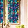 Purple Blue Pink Flower Leaf Stained Glass Window Films Decorative Double-Side by Unknown
