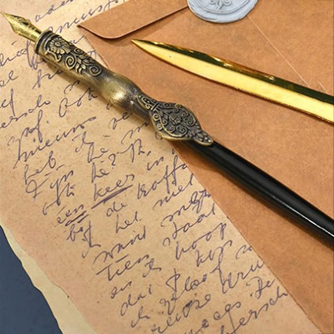 Joyeee Wooden Dip Pen Set with Ink, Vintage Letter Opener Knife, Desk Pen Holder - Image 5