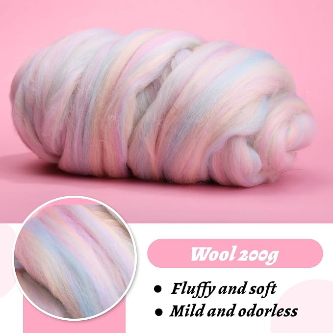 Wool Roving 7.02oz Colored Natural Needle Felting Wool Bulk - Image 3