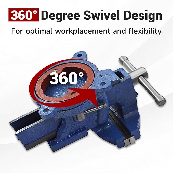 findmall 5" Bench Vise with Anvil 360° Swivel Locking Base Table Top Clamp Heavy Duty Vice Swivel Base Bench