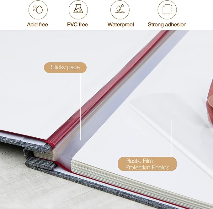 potricher 13.2x12.8 Inch Self Adhesive Photo Album Linen Cover 80 Pages Sticky - Image 4