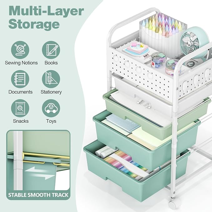 4 Drawer Rolling Storage Cart - Image 3