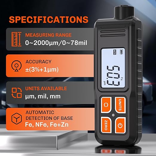 EC-370A Paint Thickness Gauge for Cars, Digital Car Paint Tester with Auto Fe/NFe/Zn Detection, Portable Mil Coating Thickness Tester for Used Car Buyers, Auto Detailers and Workshops