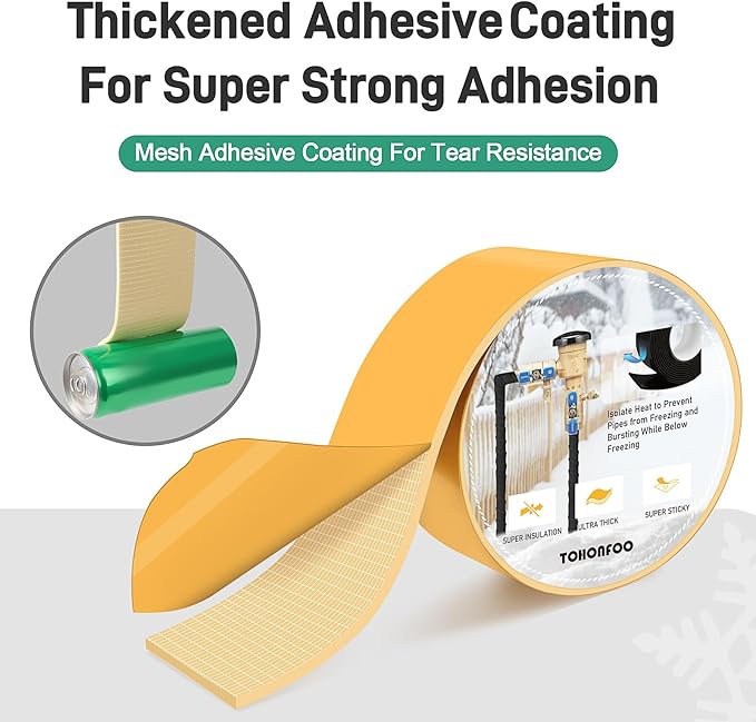 Pipe Insulation Tape, Foam Insulation Tape for Outdoor Pipes Winter Freeze Protection, Foam Pipe Insulation Wrap, Heat Tape for Water Pipes, Copper Pipes, PVC, AC Line, 3in x 15ft, Beige