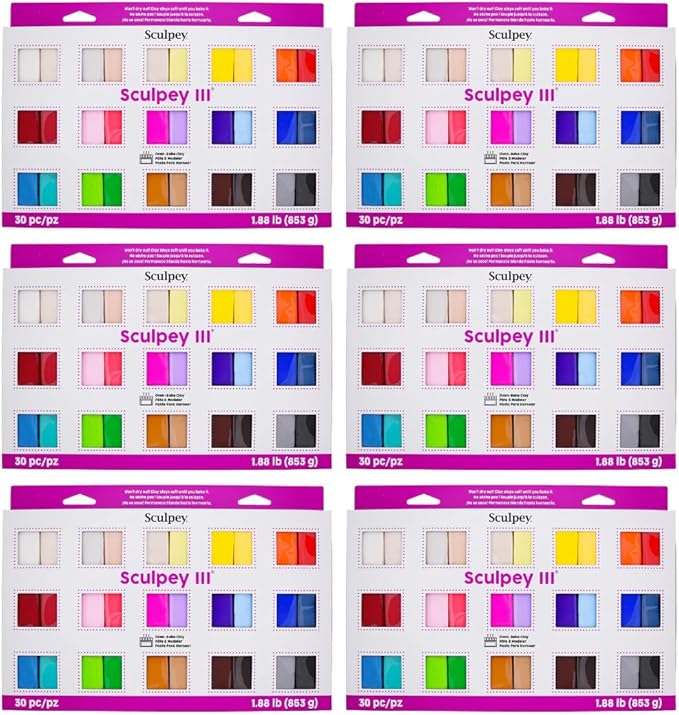 Sculpey III Oven-Bake Polymer Clay 30-Count Sampler Set, 30 Assorted Colors in by Sculpey
