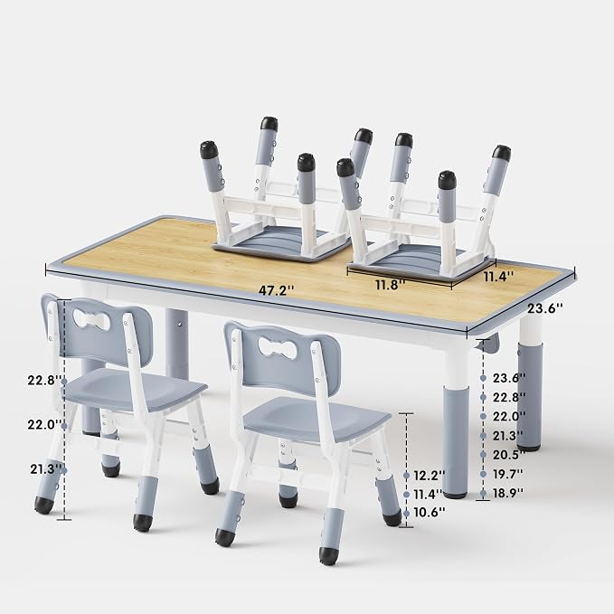 Brelley Height Adjustable Toddler Table and 4 Chairs Set, Graffiti Desktop - Image 2
