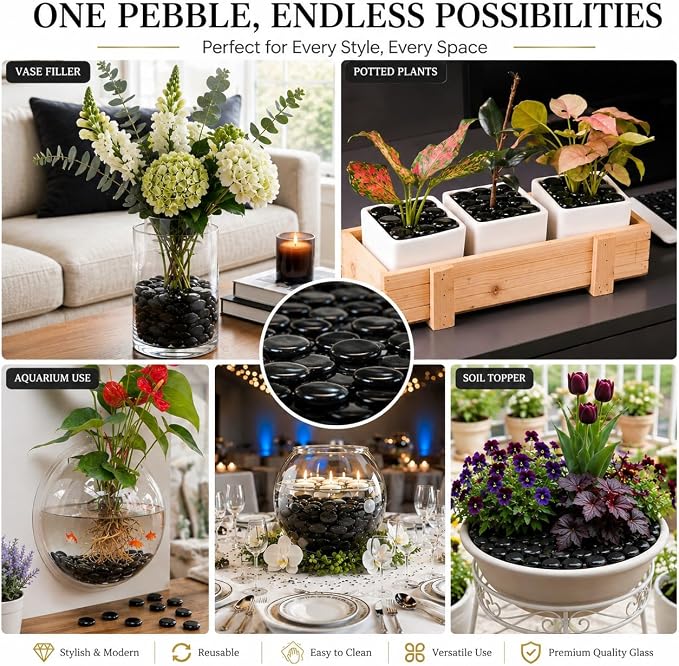 ARSUK Flat Marbles Black Vase Filler Glass Pebbles – Decorative Glass Beads - Image 7