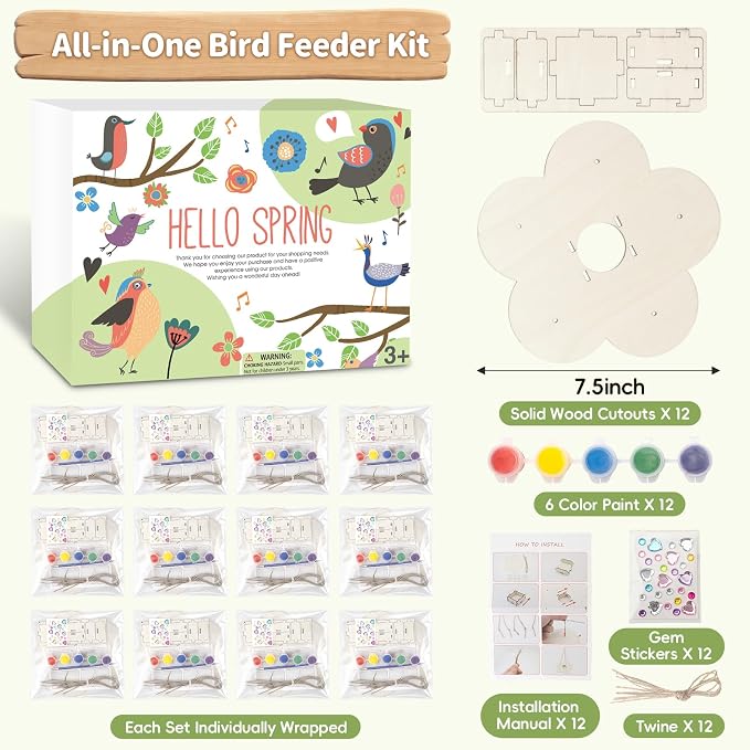 12 Pack Wooden Bird Feeder Painting Kits - Image 2