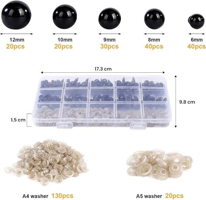 Vanblue Safety Eyes 150Pcs 6-12 mm Plastic Safety Eyes - Image 2