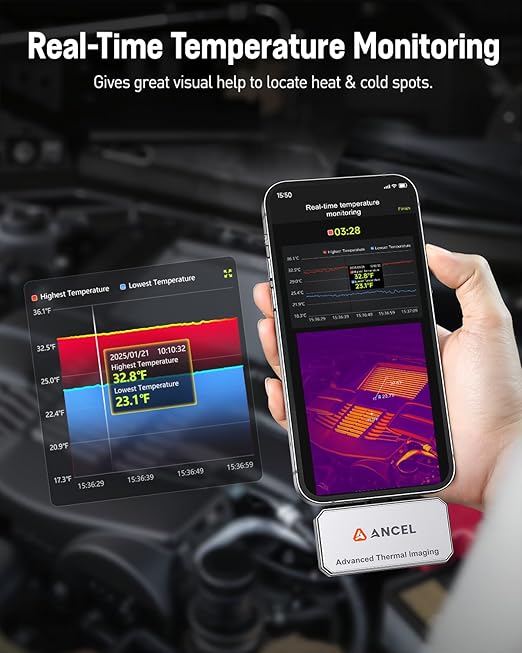 ANCEL IR101 Thermal Camera, 512x384 IR Resolution Thermal Imaging Camera for iPhone iPad (iOS) with Lightning Port, 25Hz Frame Rate Infrared Camera for Home/Pets/Electrical/Industrial/PCB Inspection
