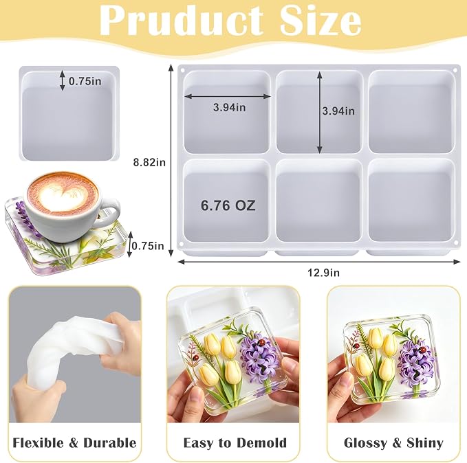 YOILES Deep Coaster Resin Molds Silicone Square Silicone Molds - Image 2