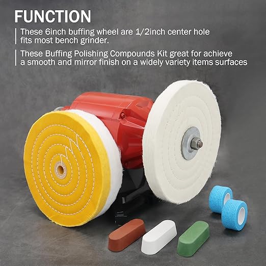 SCOTTCHEN 8inch Buffing Polishing Wheels 5/8" Arbor Hole,Soft/Fine/Medium for Bench Grinder-3PCS,with Buffing Polishing Cutting Compounds 7.4 Oz.Kit,with 2 Pack Non-Woven Bandage Wrap