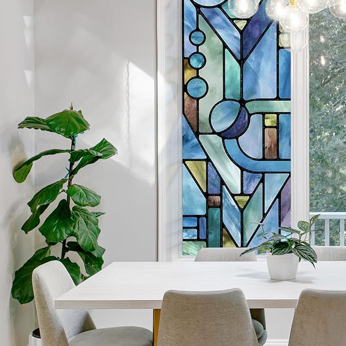 Original Hand Drawn Faux Stained Glass Window Film, Double-Sided Privacy Static by ChicSkin