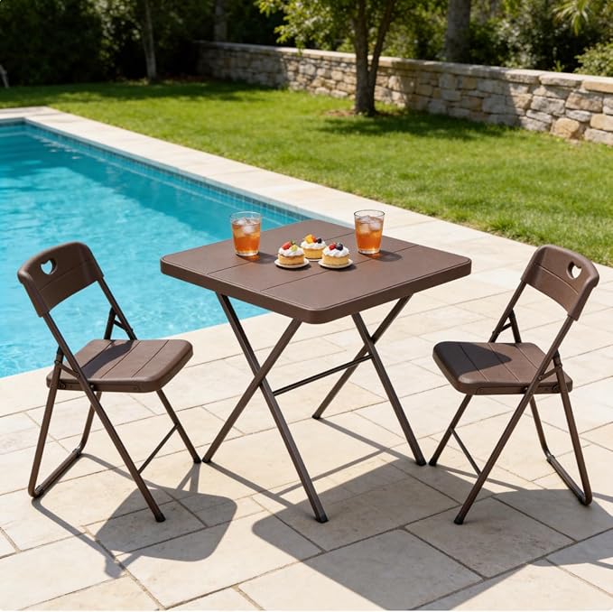 Folding Table, 27 Inch Square Folding Table, No Assembly Portable Camping - Image 2