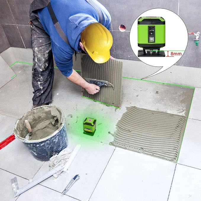Floor Laser Level for Tile, Huepar 360° Self Leveling Laser Square Level Tile Laying (±1/13 in. at 33 ft) - Floor Laser for Tile Installation/Floor Alignment/Wallpaper - FL360G