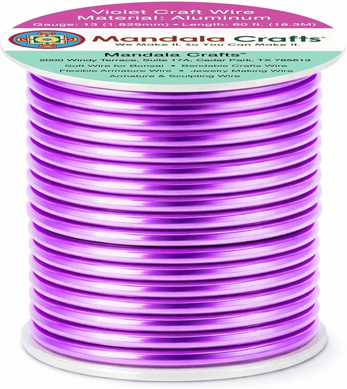 Mandala Crafts 13 Gauge Violet Anodized Aluminum Craft Wire, 60 FT | Colored - Image 2
