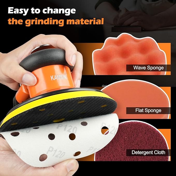 Pneumatic Random Orbital Sander 6" Air Palm Sander, Speed Adjustable Professoinal Da Sander for Woodworking, Metal and Auto Bodywork