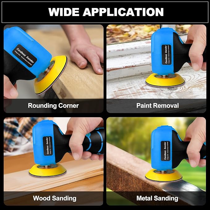 16.8V Cordless Electric Sander with 36PCS Sandpapers, 3500 RPM, 2Pcs 3.0Ah Batteries, Lightweight & Compact Design for Wood, Metal, Paint Removal, and DIY Projects