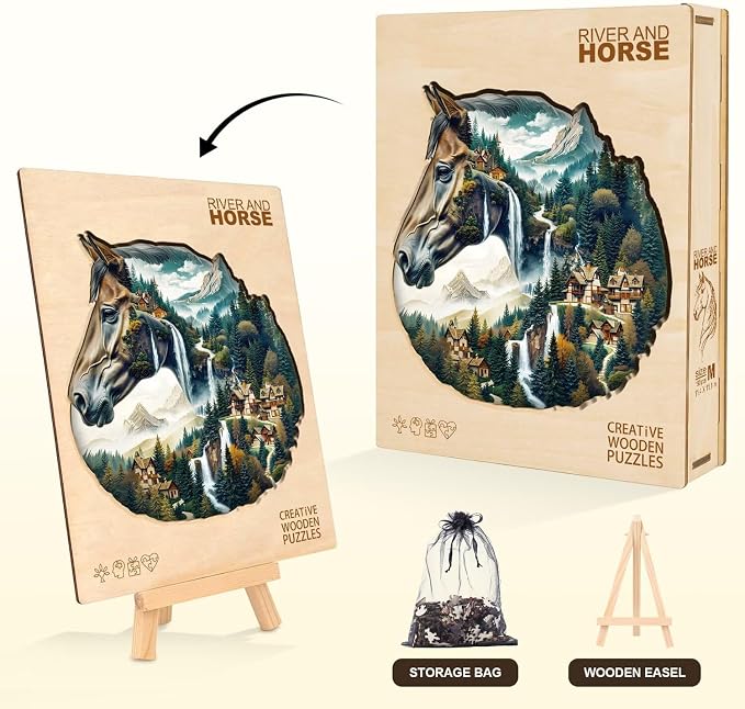 Mountain and River Horse Puzzles Adults Gifts Wooden 190 Pieces 11.4 * 11.1in - Image 5