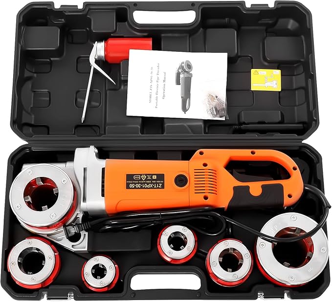 Electric Pipe Threader, 2300W Pipe Threading Machine with 6 Dies (1/2" - 2"), 110-120V Ratchet Pipe Threader Kit, Heavy-Duty Hand-Held Power Drive Kit