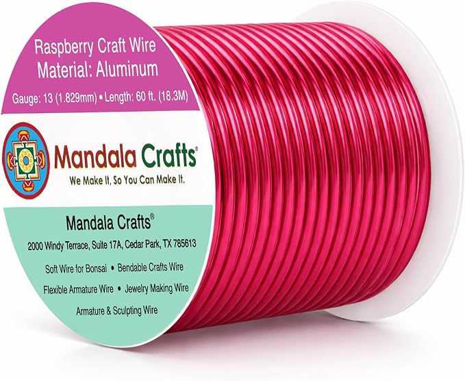 Mandala Crafts 13 Gauge Raspberry Anodized Aluminum Craft Wire, 60 FT | Colored by MandalaCrafts