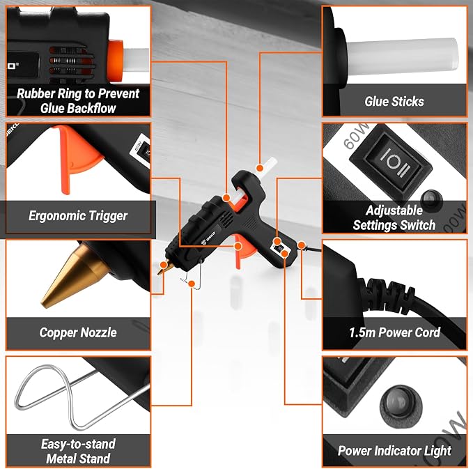 Hot Glue Gun Full Size: DEKOPRO 60/100Watt Dual Temp Hot Glue Gun Kit - Image 2