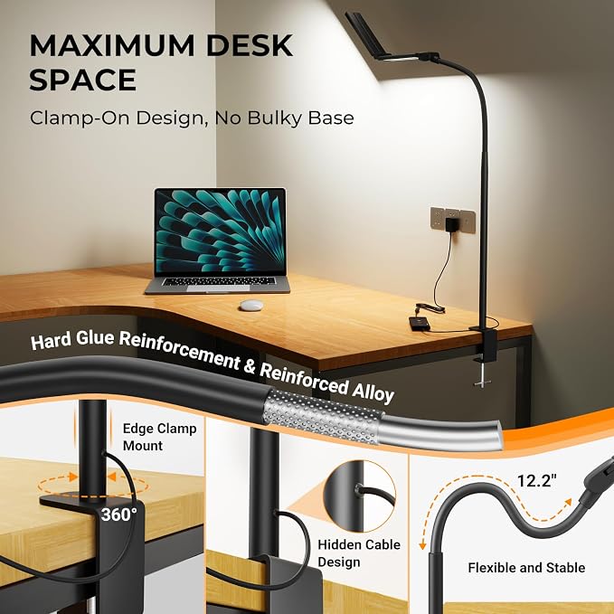 LED Desk Lamps for Home Office, Adjustable Swing Arm Desk Lamp - Image 4
