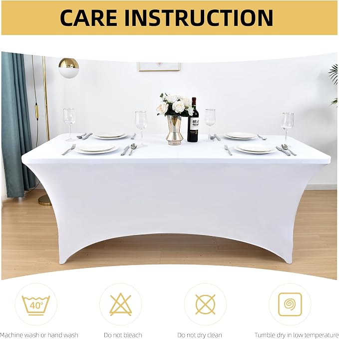 10-Pack 4ft White Spandex Table Covers - Image 6