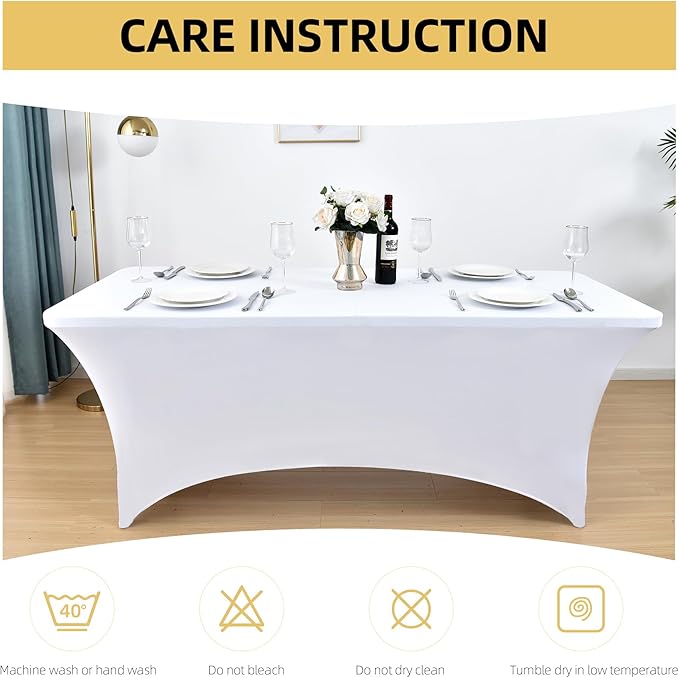 10-Pack 6ft White Spandex Table Covers - Image 6