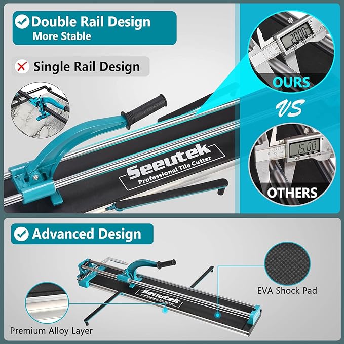 Seeutek Manual Tile Cutter, 40 inch Professional Porcelain Ceramic Tile Cutter, Double Rails Design Tile Cutter Tool, with Tungsten Cutting Blade and Laser Guide Positioning