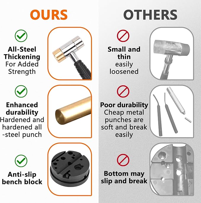 Pridefend Punch Set,Brass Punch Set and Roll Pin Punch Set Made of Solid Material Including Steel Pin Punch Set and Bench Block, Hammer with Detachable Heads,Punch Set with Portable Storage Case