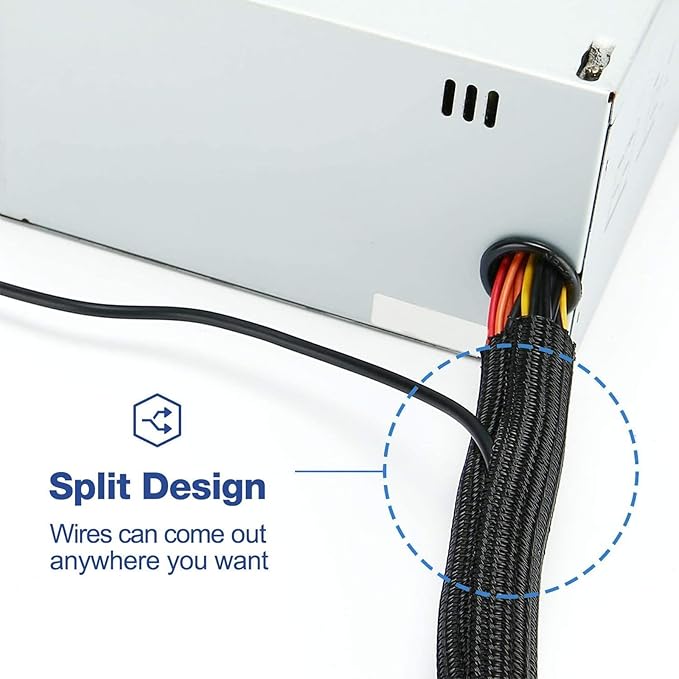 1/4 Inch-25ft Cable Management Sleeve - Flexible Wire Organizer System with Zipper for Home Office TV Computer, Durable Cord Cover Protector, Black