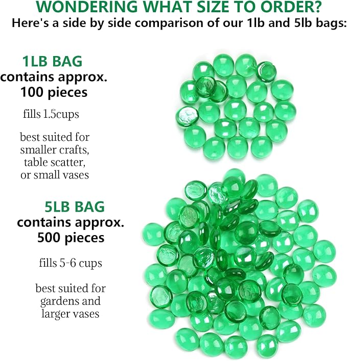 5lb Green Glass Marbles for Vase, Decorative Pebbles for Vase Fillers, Fish Tank - Image 3