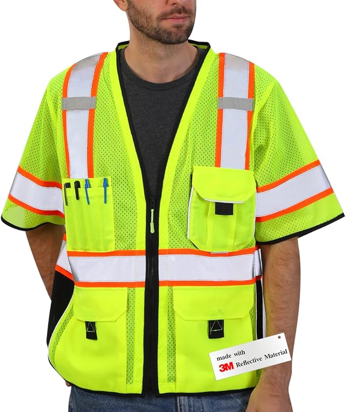 Dib Safety Reflective Mesh Vest ANSI Class 3, High Visibility with Pockets and Zipper, Made with 3M Reflective Tape, Yellow 3XL