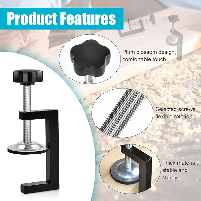 8 Pack 2 Inch C Clamp, Heavy Duty Aluminum Desk Clamp with Stable Wide Jaw, Adjustable Universal C-Clamp, Black G Clamps for Tables Desk Mount Holder